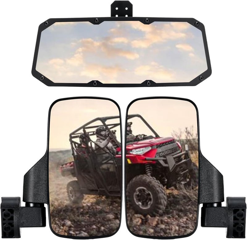OFIG UTV Ranger Side Mirrors and UTV Center Mirror Set Compatible With 2015-2025 Polaris Ranger 500 570 900 1000 XP with Pro-Fit Profiled Tube - Image 1